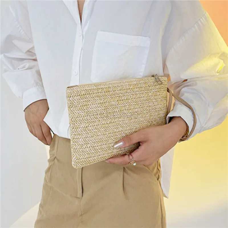 Women Clutch Bag Handmade Backpack Fashion Ladies Wristlet Girl Phone Solid Straw Woven Coin Purse Beach Wallet Fresh SweetXJ240730