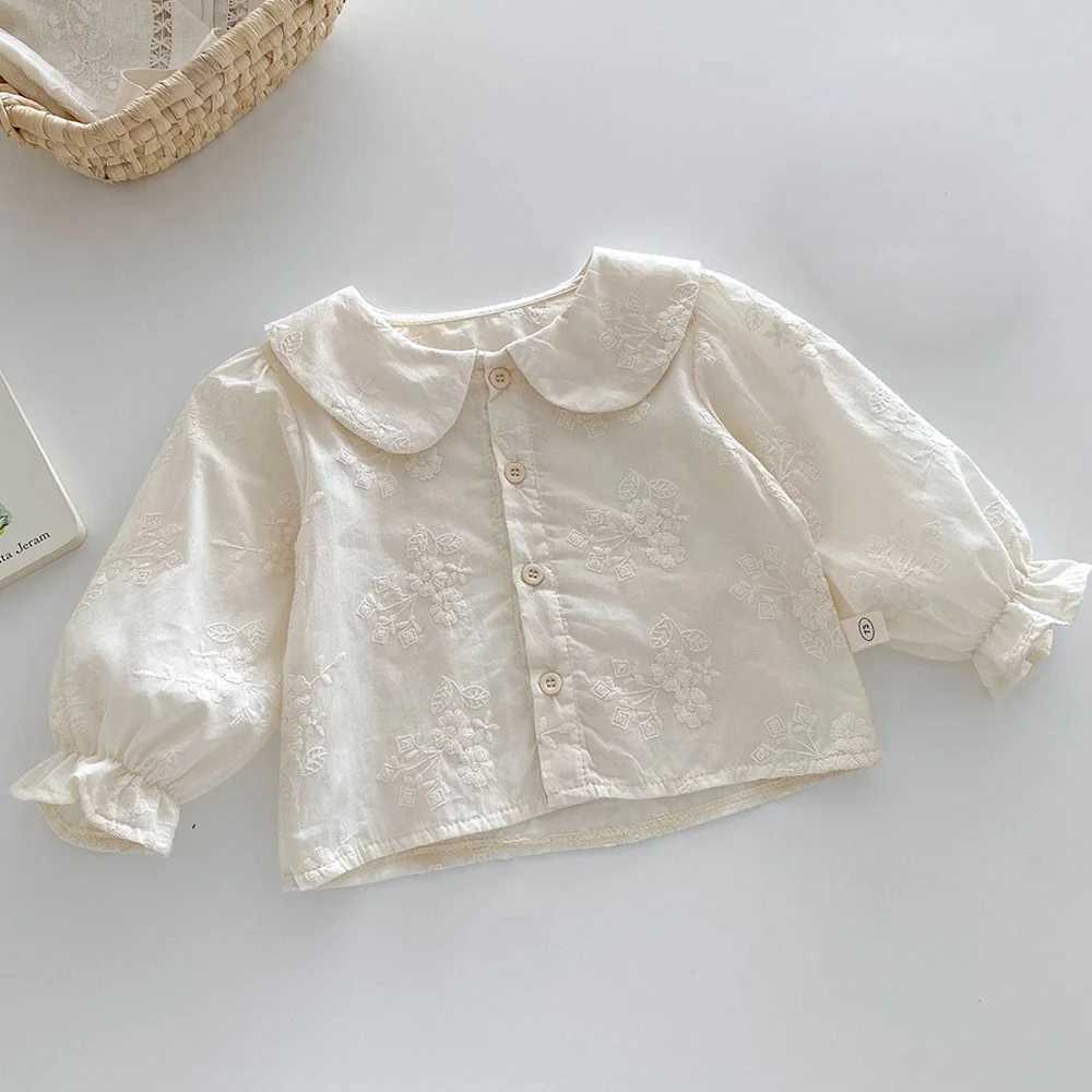 Preschool girl shirt Peter Pan collar flower autumn childrens clothing long sleeved topW240729