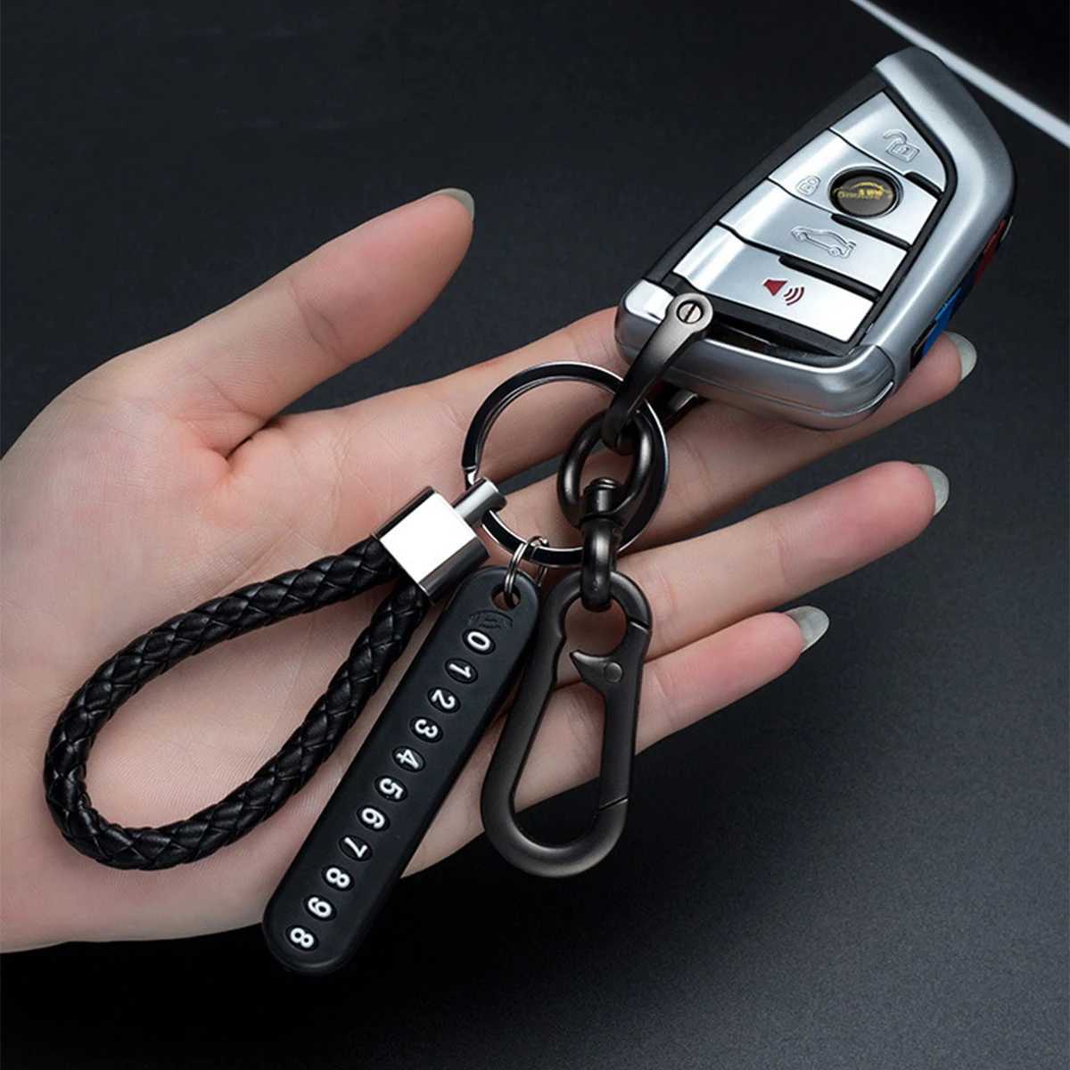 Trendy DIY Mobile Phone Number Plate Pendant Keychain for Men Punk Simple Woven Leather Rope Anti-lost Car Key Chain AccessoriesL240729