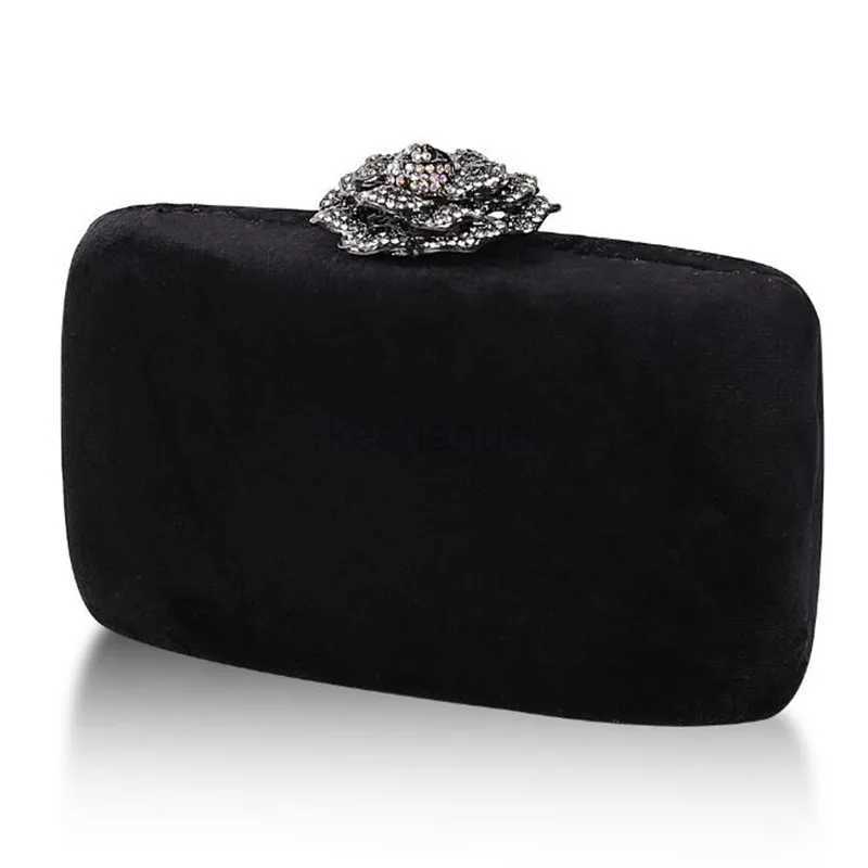 2023 Velvet Clutch Bag Diamond Flower Lock Elegant Evening Bag Luxury Designer Purse Wedding Chain Clutch Drop ShippingXJ240729