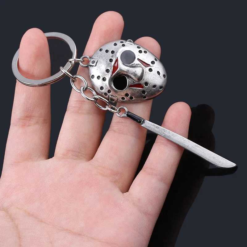 Horror Movie Keychain Jason Hockey Mask Kinfe Metal Keyring For Children Halloween Jewelry GiftL240729