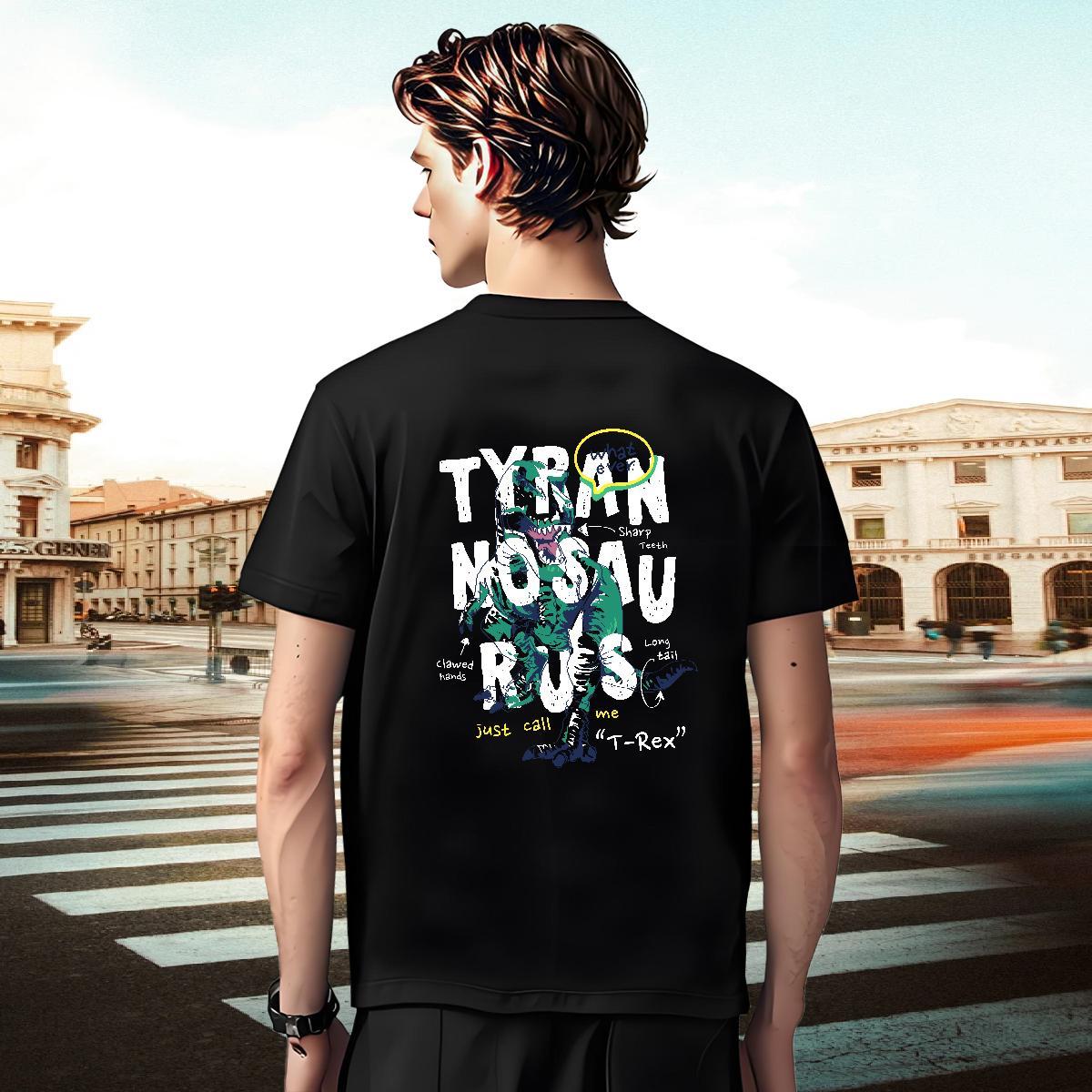 Loose Men Tshirts 100% Cotton 230g Summer Casual dinosaur DIY Anime Round Neck Short Sleeve New T Shirts Men Tees Shirts