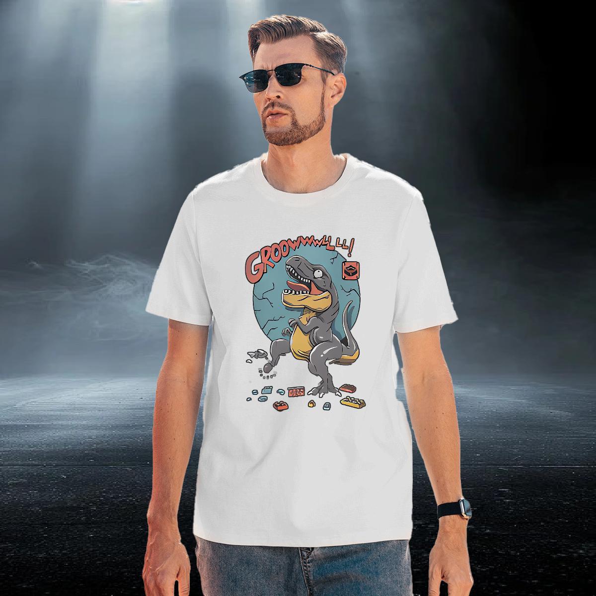 Soft Men Tees 230g Cotton Hip Hop dinosaur Cartoon Print Pure Cotton Classic Mens T Shirts Tshirts
