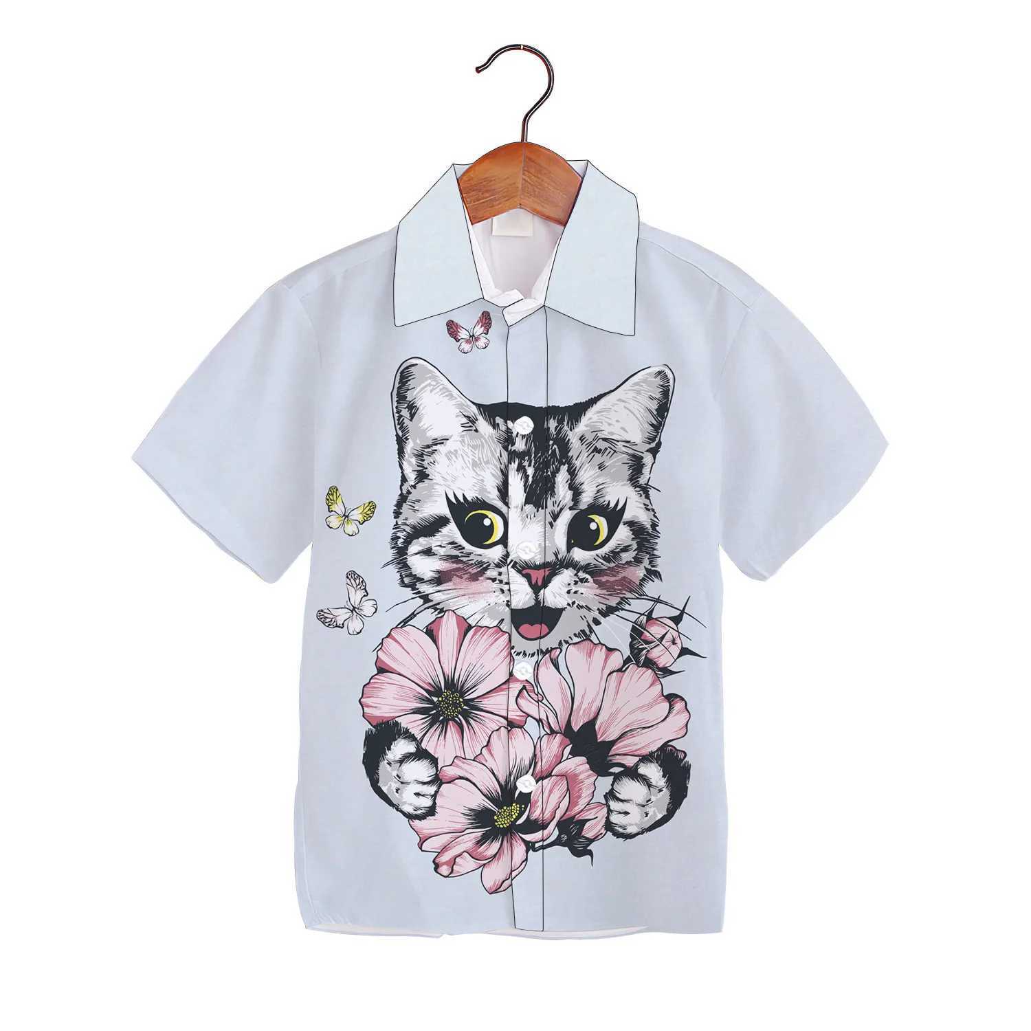 Childrens summer butterfly top beachwear childrens short sleeved button up collar childrens baby jacketW240729