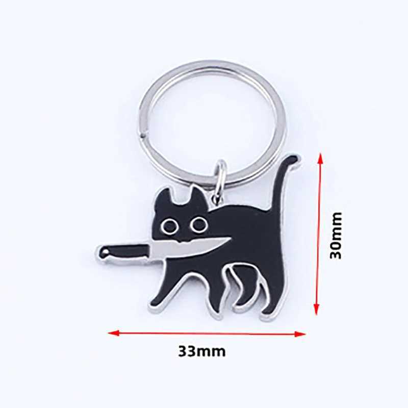 Cute Cartoon Knife Cat Keychain Stainless Steel Black Kitten Key Chains Keyring Bag Pendant Hanging Jewelry GiftL240729