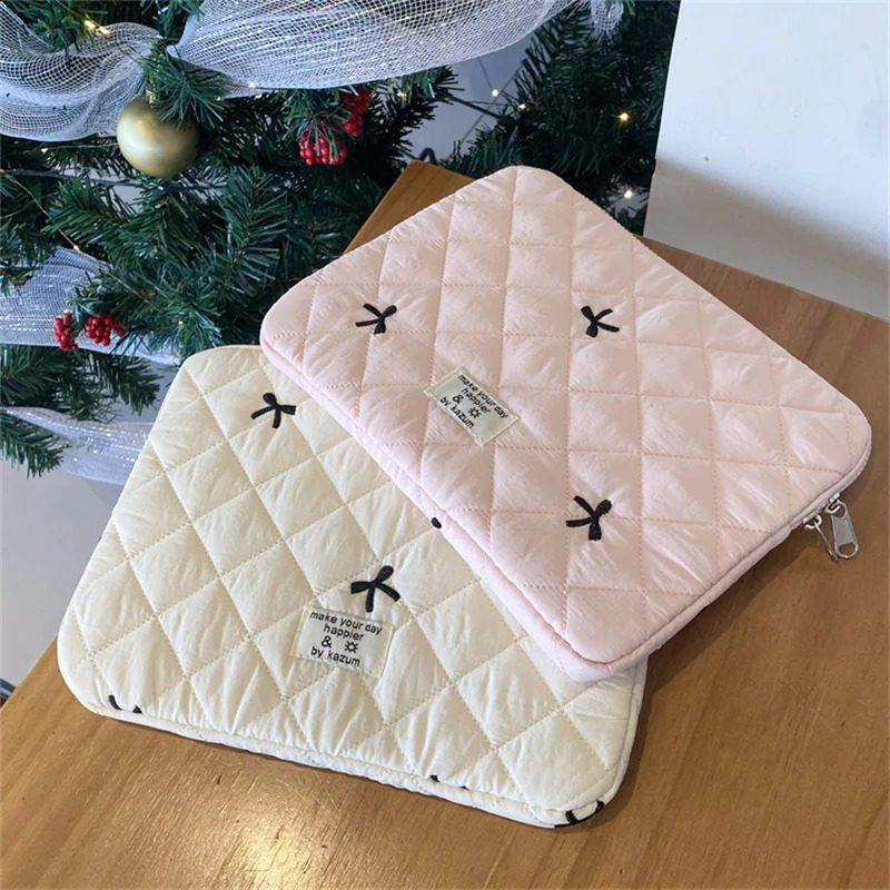 Cute bow embroidered computer bag tablet case 11 13.3 14 15.6-inch womens laptop case suitable for Macbook iPad 240903