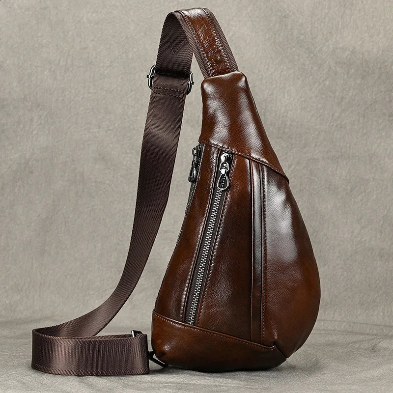 Luufan Soft genuine Leather Mens Chest Bag Male Mini Shoulder Crossbody Bag Anti Theft Chest Pack Men Outdoor Summer Sling Bag 240729