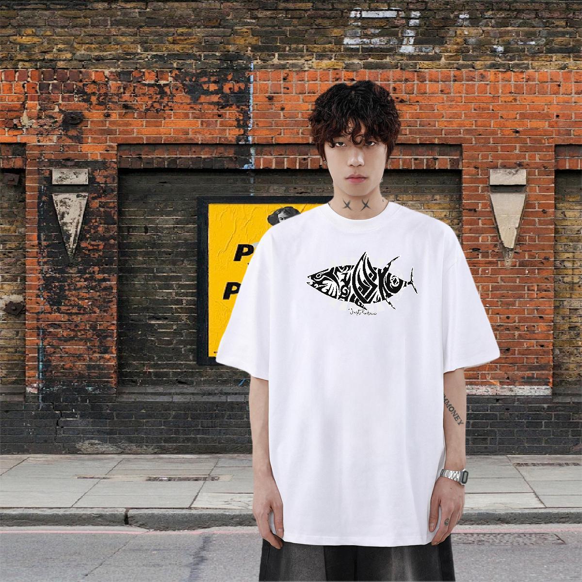 Loose Men Clothes T-Shirt 100% Cotton 230g Casual Daily Wear fish Custom Print Plus Size Breathable Short Sleeve Designer T Shirts Men Tops Tees