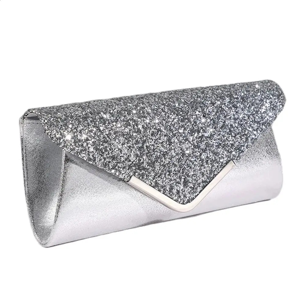 Women Envelope Evening Bag Glitter Ladies Chain Shoulder Shiny Banquet Long Purse Female Wedding Party Clutch Mini Handbag 240729
