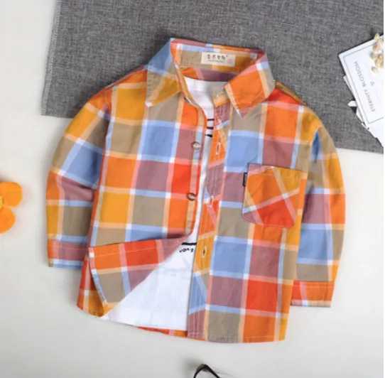 New Baby Boys Childrens Shirt Fashion Girls Boys Cotton Checkered Shirt Long Sleeve British School Childrens Clothing Spring/Summer TopW240729
