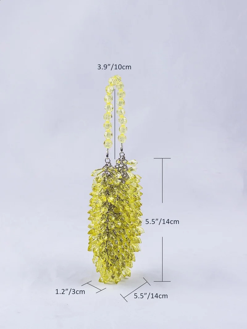 Fashion HandWoven Clear Crystal Acrylic Handbag Green Blue Yellow Handmade Summer Party Small Bucket Purse Evening Beaded Clutch 240729
