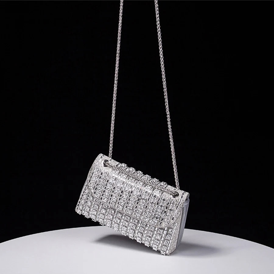 Bling Rhinestone Evening Clutch Purse Women Korean Diamond Chains Cover Dinner Party Handbag Ladies Small Square Shoulder Bag 250110