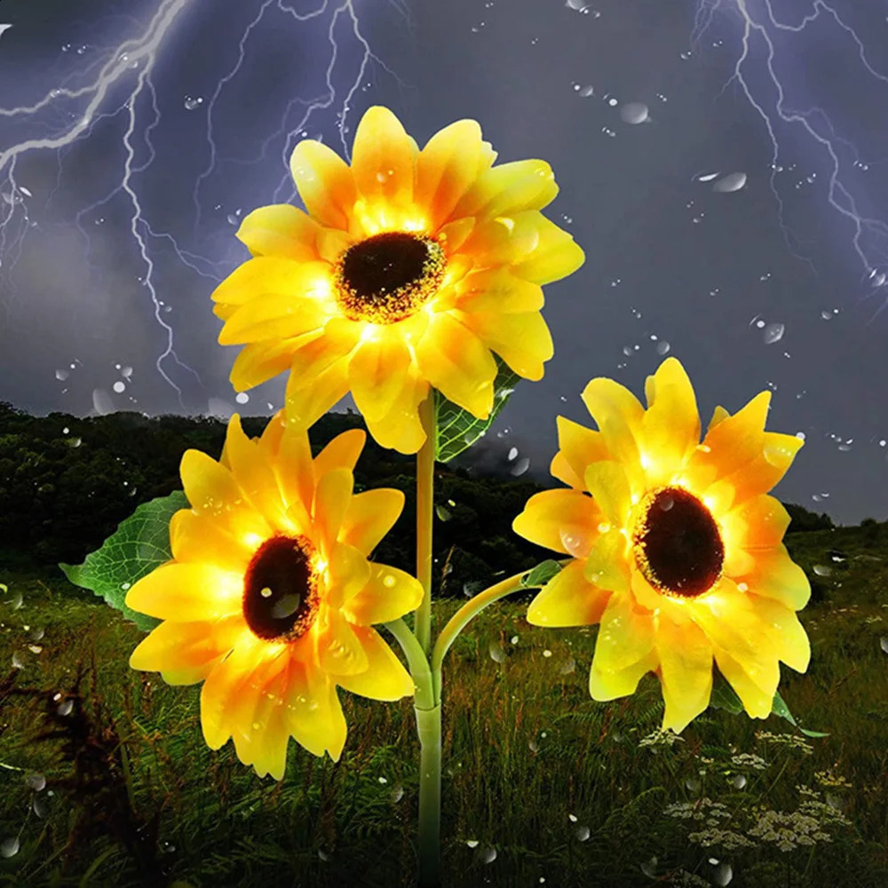 LED Solar Sunflowers Rose Flower Light Home Decorative Lights Garden Decoration Lawn Lamp Waterproof Landscape 240729