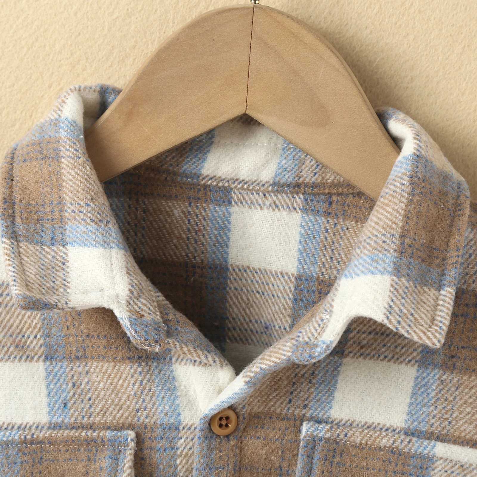 Baby child girl boy casual collar shirt long sleeved checkered pattern single chest top plain shirtW240729