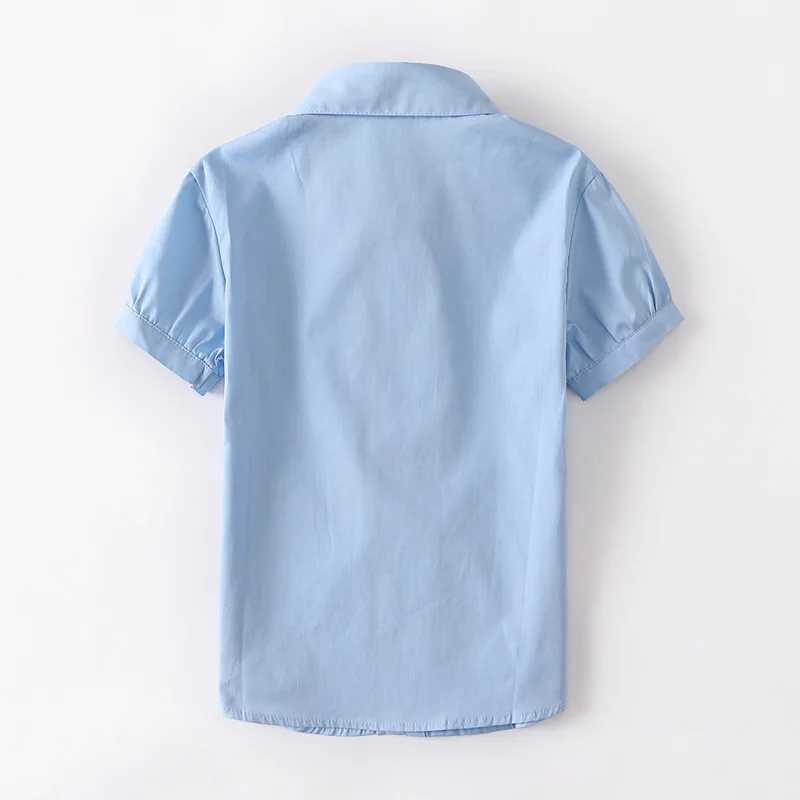 Summer Shirts for Teenage Girls Cotton Short Sleeve White Blouses Pupil School Uniform Girls Puff Sleeve Blue Tops 4 8 12 16W240729