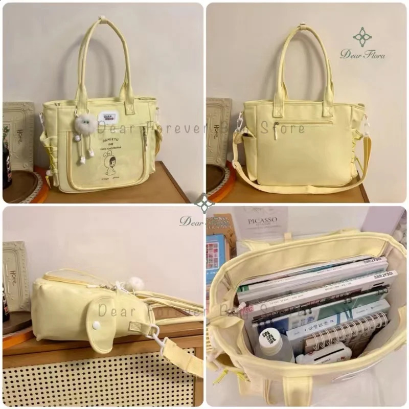 Y2K Cute Large Capacity Transparent Tote Bag Kawaii Lolita Crossbody Ita Girl Simple Casual Shoulder DIY Display Handbag 240729