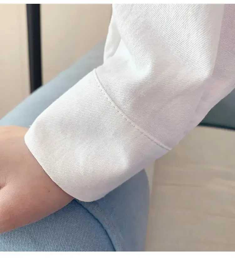 Teen girl cotton white long sleeved shirt childrens lapel school top baby girl solid color top and shirtW240729