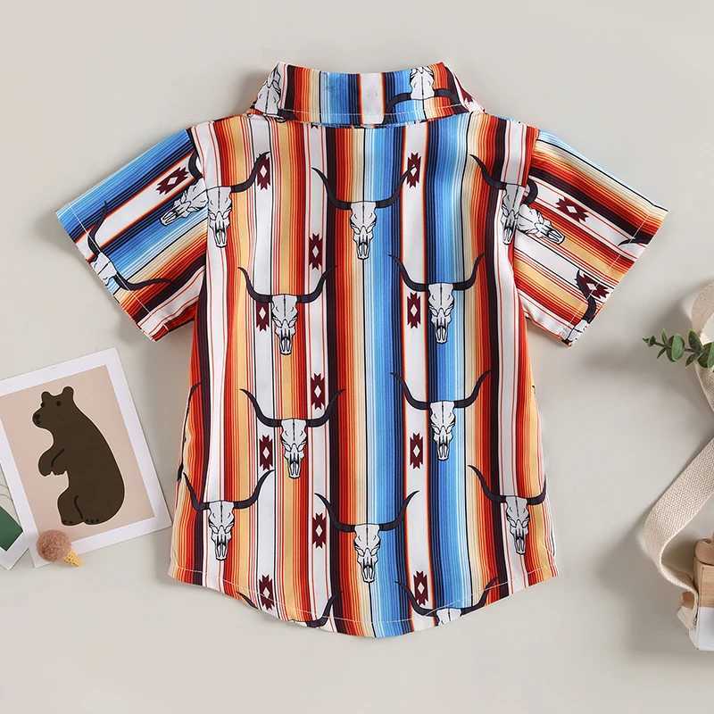 Western style baby mens clothing childrens casual long sleeved lapel button denim shirt for spring and autumnW240729