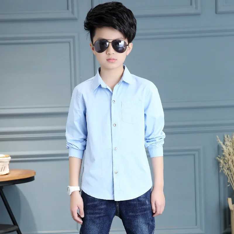 Childrens Clothing Spring 2021 Long sleeved Boys Shirt Fashion Pure Cotton White Shirt Childrens Collar Button Top 8 12yW240729