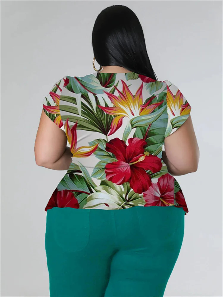 Wmstar Plus size twopiece set womens summer printed top solid leg matching wholesale direct 240722