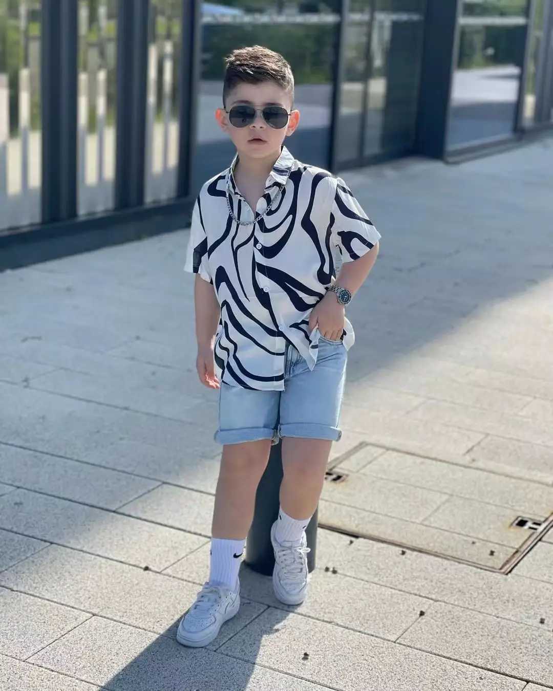 2023 Boys Summer Shirt Fashion Short Sleeve Boys Shirt 3-8Age Childrens Shirt Baby Shirt TopW240729