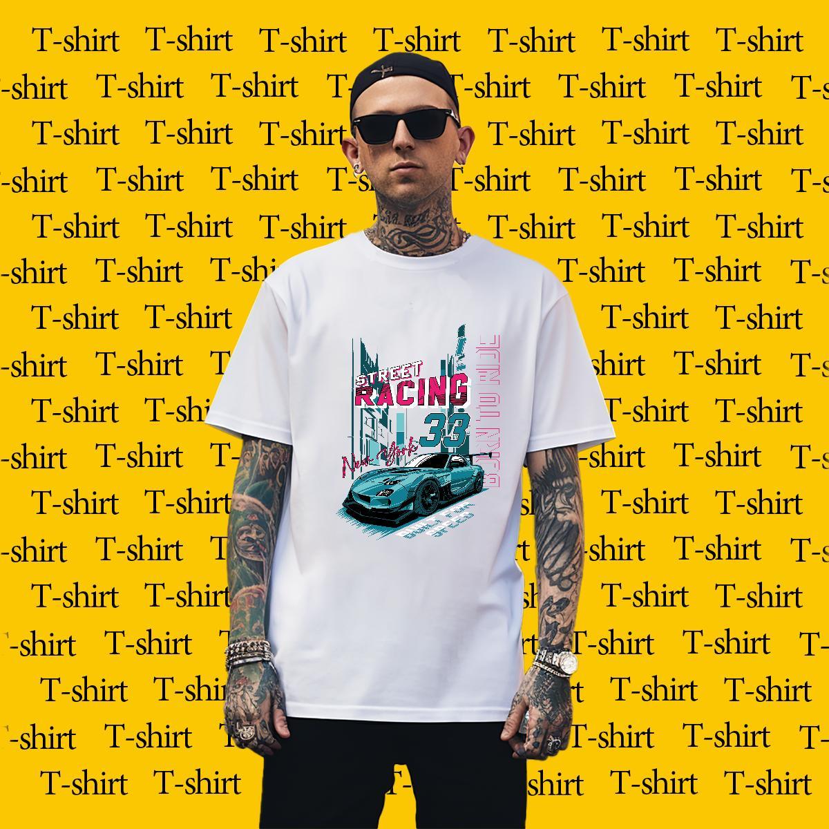 High Quality Couples T Shirts 230g Cotton Summer Casual car Skull Breathable Short Sleeve Fashion Casual T Shirts Men Tees