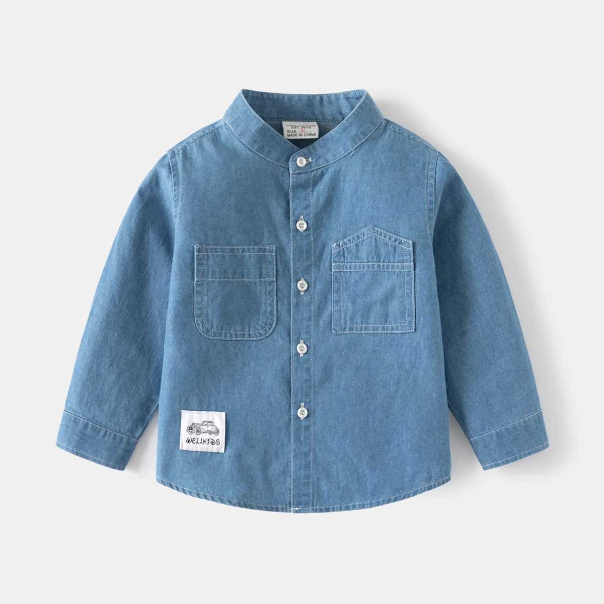 Boys long sleeved denim shirt spring/autumn new arrivals fashionable stand up collar casual top suitable for young children 2 colors for ages 3-8W2407