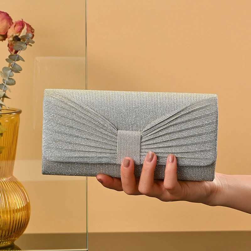 women glitter bow evening bag woman party wedding clutch bag Pleated Mini Clutch Bag Shiny Dinner Bag Fashion Handbag for PartyXJ240729