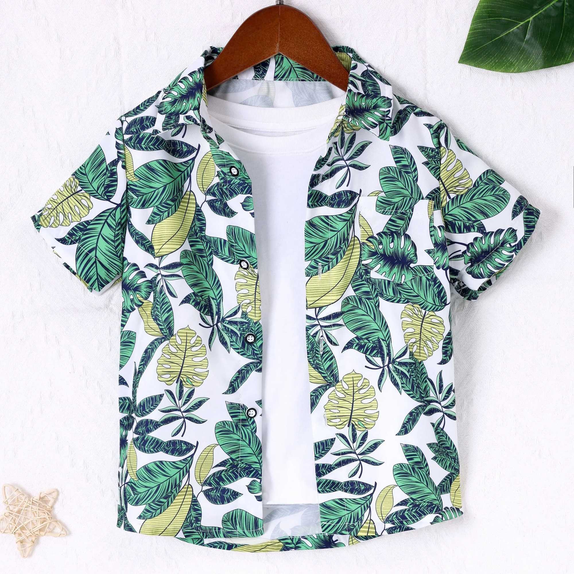 Childrens clothing creative cartoon pattern shirt for girls and boys casual short sleeved collar shirt top for boys daily summer clothingW240729