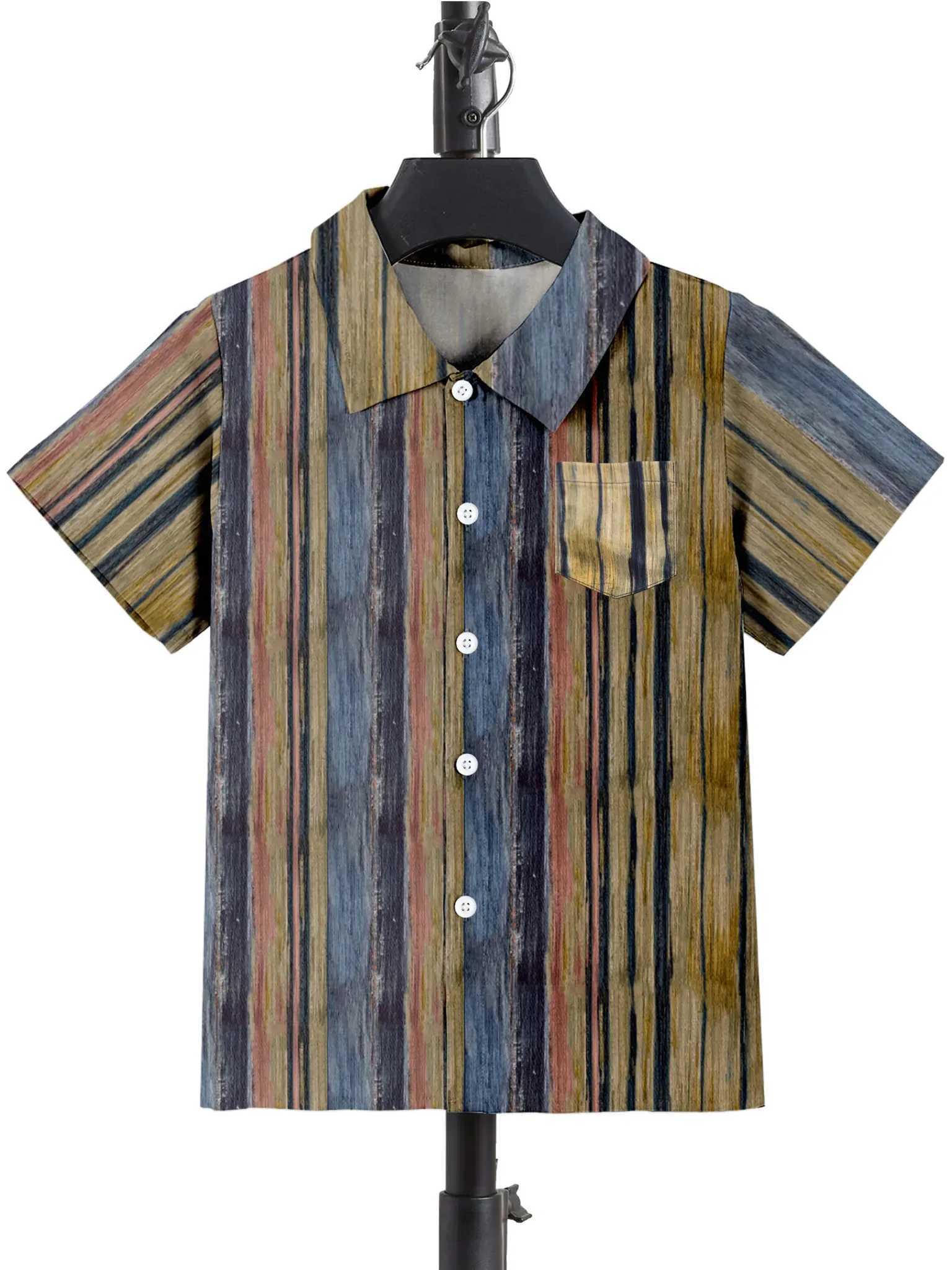 Beach Camping Bus Printed Boys Novel Casual Short Sleeve Collar Shirt Childrens Top Comfortable Casual ClothingW240729