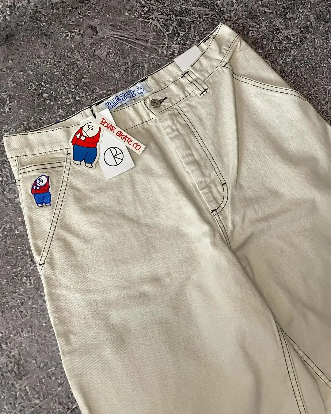 Big Boy jeans Y2K Harajuku embroidered cartoon characters white denim shorts mens and womens hip hop Gothic casual shorts 240729