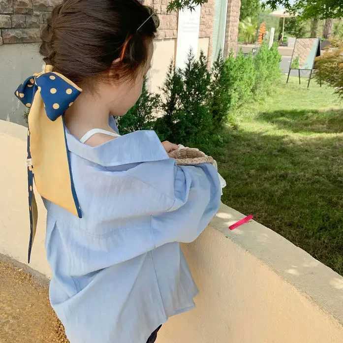 Girls shirts and sun protection clothing 2023 summer new Western style childrens thin coat thin long sleeved shirtW240729