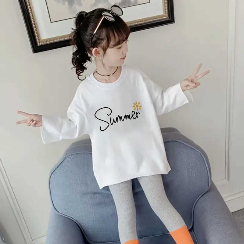T-shirts 110-160 Cm Spring Autumn Girl Casual Long Sleeve Wide T-Shirt Baby Kids Children Oversize TeeL24729