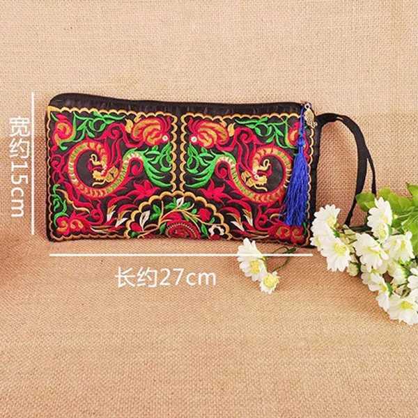 Women Floral Embroidered Boho Wristlet Girls Evening Clutch Bags Handbags Handmade Beach Bag With LanyardXJ240729