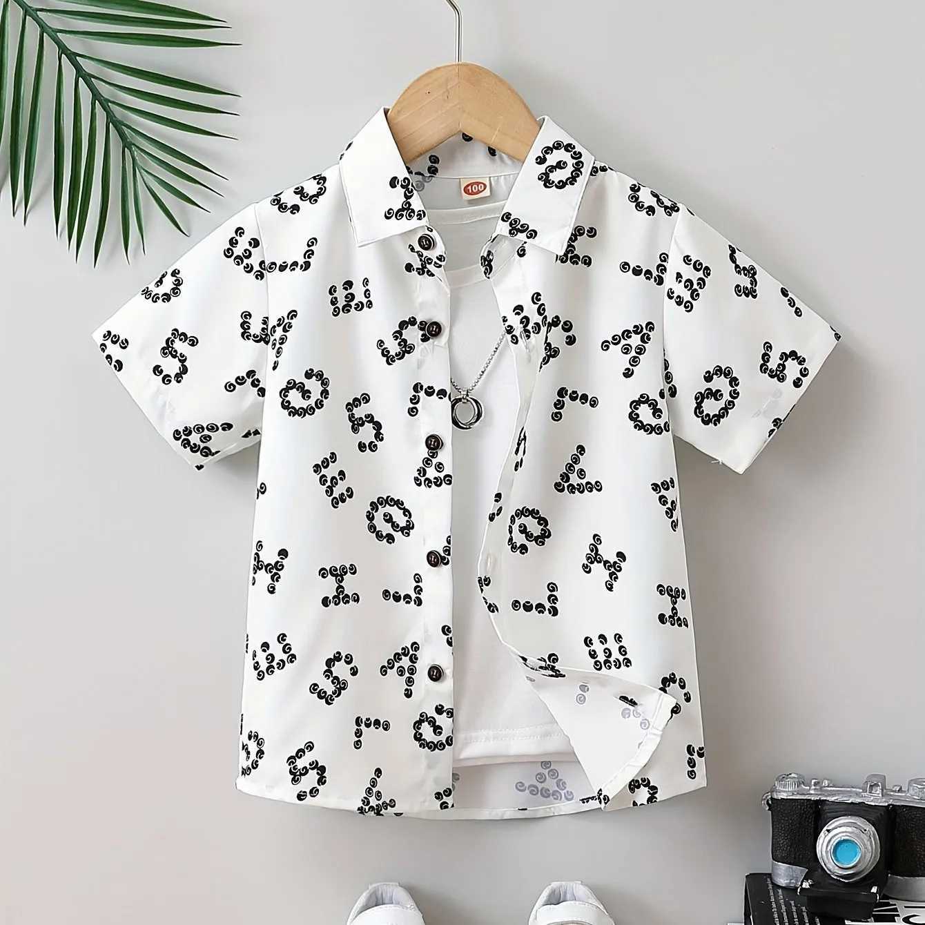 Boys Aloha Flower Pattern Creative Shirt Short Sleeve Button Comfortable Loose Summer Holiday Shirt TopW240729
