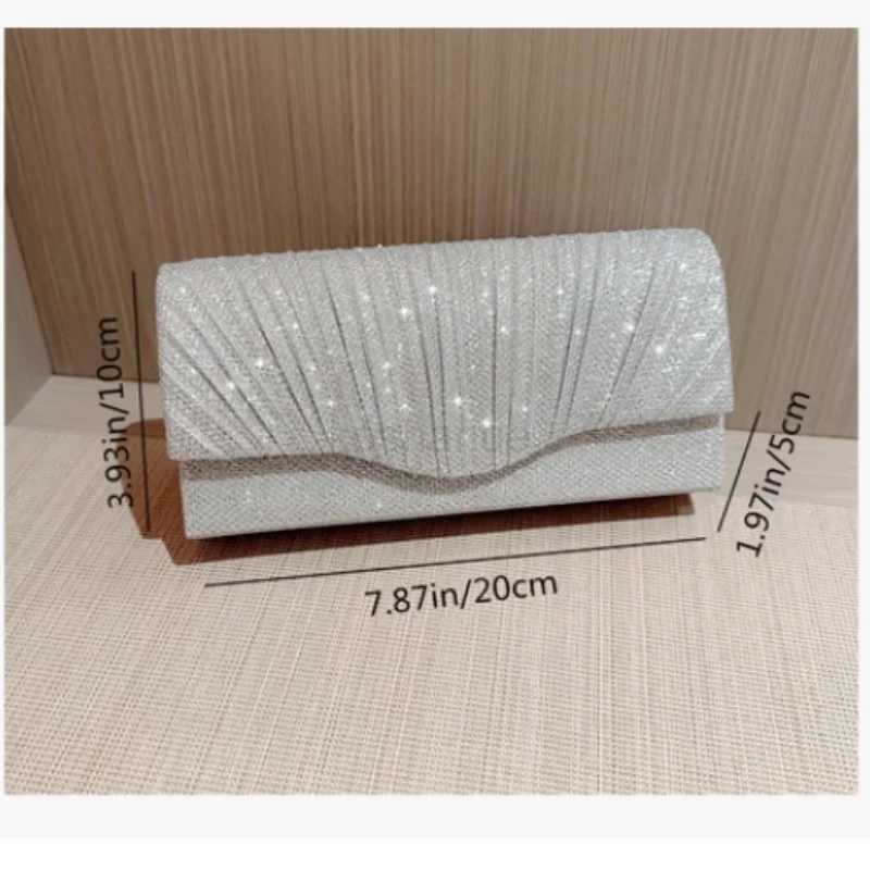 Luxury Glitter Golden Pleated Womens Evening Bags Silver Wedding Party Shoulder Crossbody Bags Ladies Clutch High-end HandbagsXJ240729