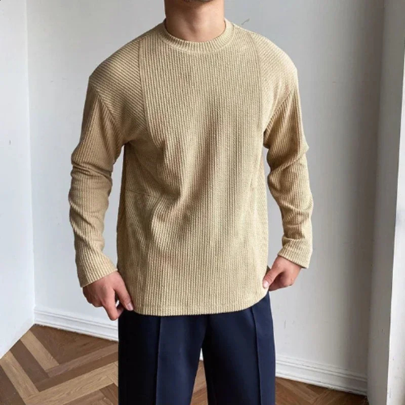 T Shirt for Man Round Neck White Mens Clothing Plain Top Unicolor It Xl F Winter Long Sleeve Tee Korean Autumn Full Original A 240729