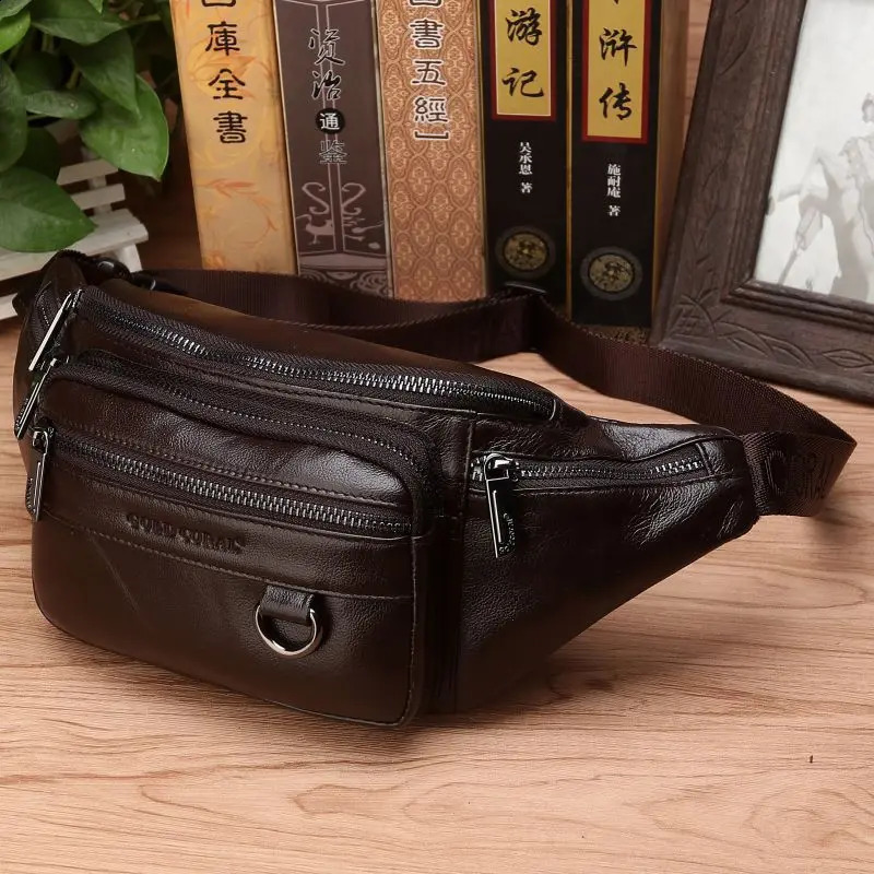 Real Cowhide Men Hip Fanny Belt Pack Pouch Single Shoulder Cross Body Bags Male Genuine Leather Bum Waist Chest Bags 250103