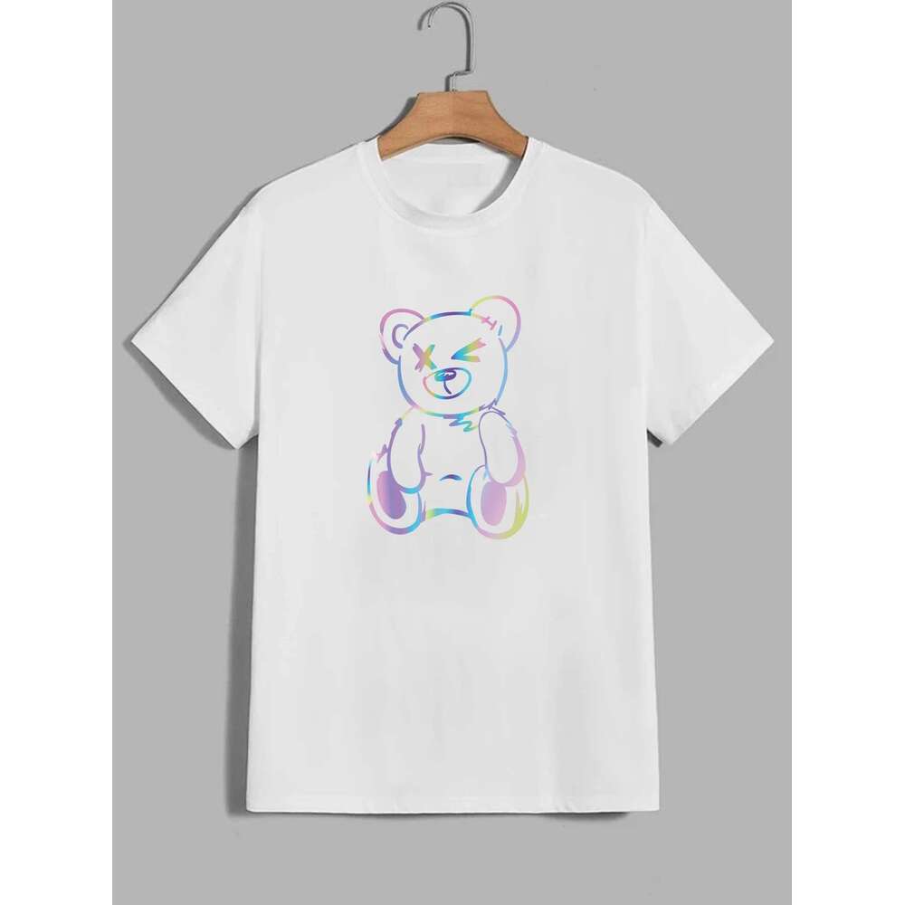 Shirts for Men Teddy Bear Print T-Shirt for Men's Casual Crew Neck Short-Sleeve Fashion Summer T-Shirts