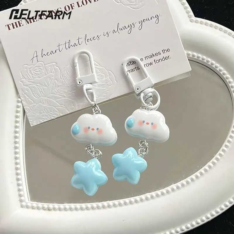 1PC Cute Cloud Blue Star Keychain for Car Keys Accessories Original Design Kawaii Keyring Women Handbag Bag Pendant Key ChainsL240729