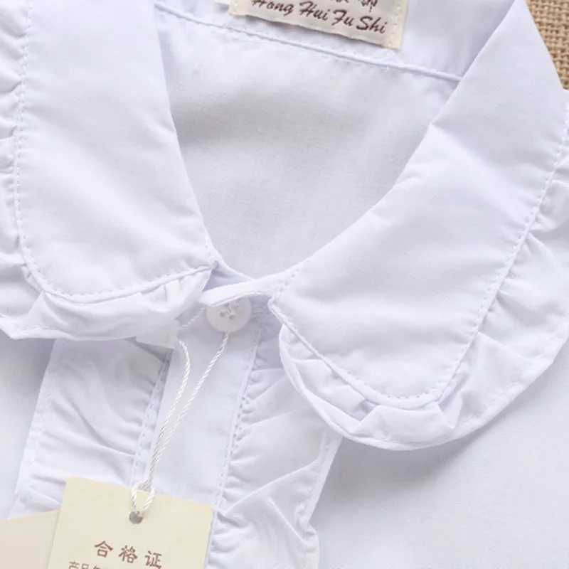 New Summer Spring Girls Lace Pure Cotton White Baby Girls Shirt Long SleeveW240729