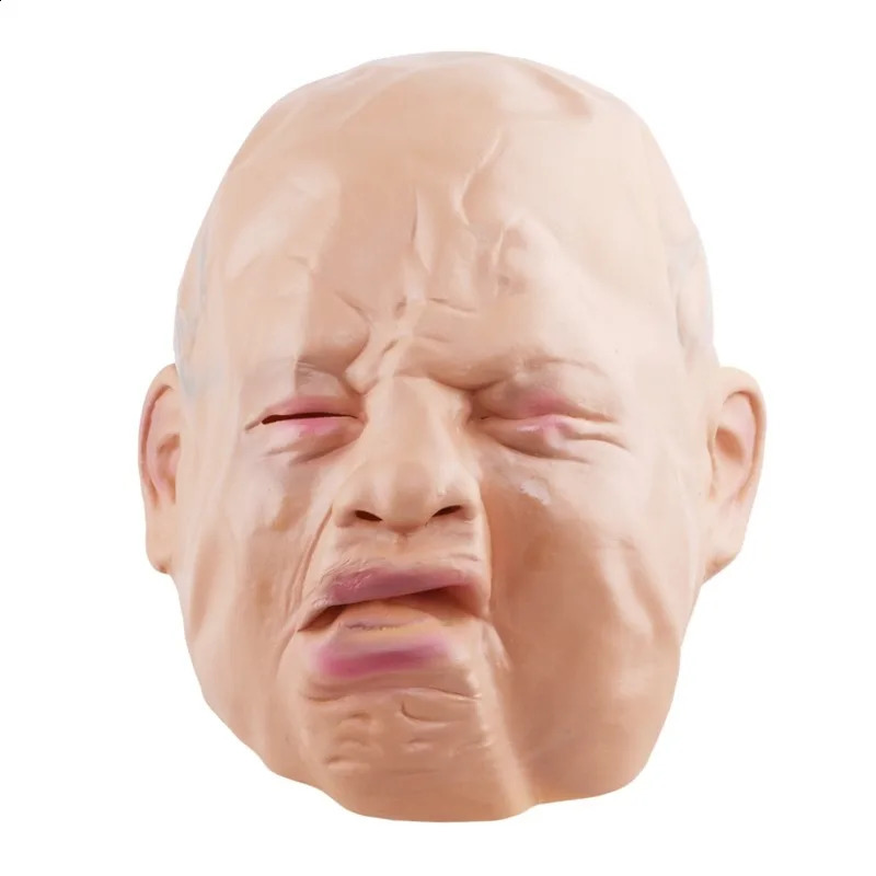 Halloween Party Horror Cosplay Costume Props Scary Latex Creepy Happy Crying Baby Mask Full Head Masquerade Adult Kids Cosplay 240729