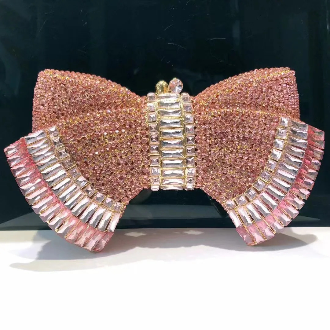 Blue/White Bow Rhinestone Bag Crystal Formal Evening Clutches Dia Purses For Women Wedding Handbags Dinner Prom Clutch 240729
