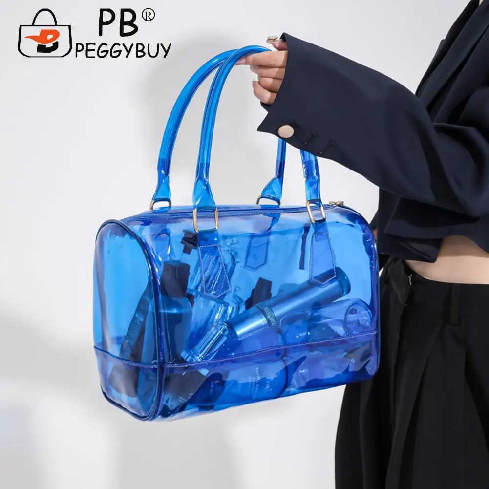 Transparent See Through Bag Waterproof Boston PVC with Zipper Solid Color Women Working Concert 240817
