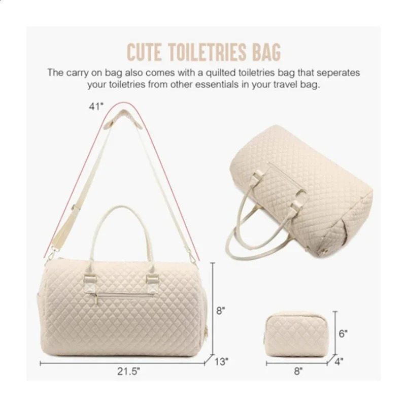 Ladies Weekend Travel Bag Quilted Travel Luggage Bag with Wash Bag with Shoe Spacer Fitness Luggage Bag Strap 240729