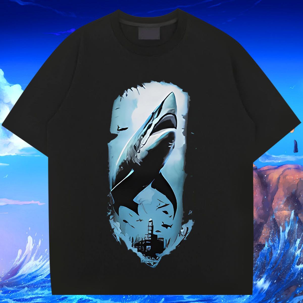 Loose Couples T Shirts 100% Cotton 230g Hip Hop shark Oversized 3XL 4XL Breathable New Arrival T-Shirts for Men Tops