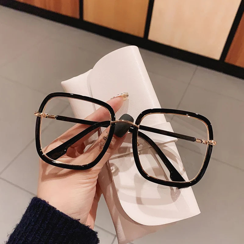 Elegant Clear Green Leopard Blue Filter Eyeglasses Frame Women Overszied Square Reading Glasses Presbyopic Events Plus 1 2 6 240722