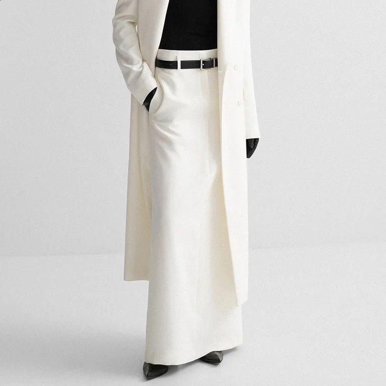 Casual White Straight Skirts Woman Fashion Elegant High Waist Long Skirts Simple Office Lady Skirt Female Clothing 240729