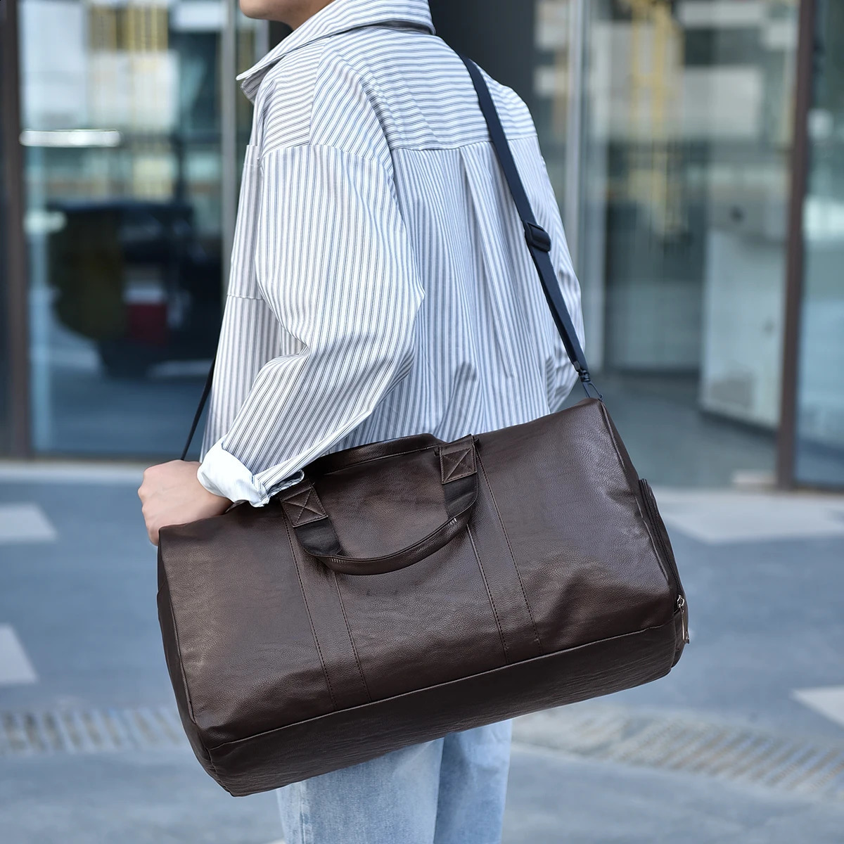 One Pu Large Capacity Mens Travel Bag Fashion Outdoor Casual Handbag Dry Wet Separation Fitness Shoulder Bag 240729