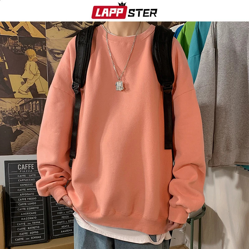 LAPPSTER Men Solid 7 Colors Harajuku Hoodies Mens Autumn Korean Fashions Oversized Sweatshirts Japanese Streetwear Clothes 240805